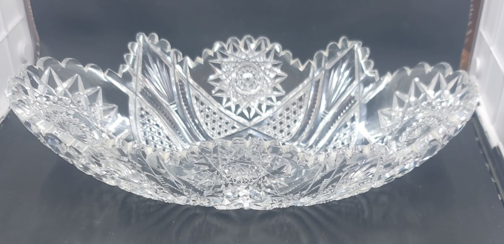 Antique American Brilliant Cut Glass Bowl Hobstar Sawtooth Crystal Centerpiece