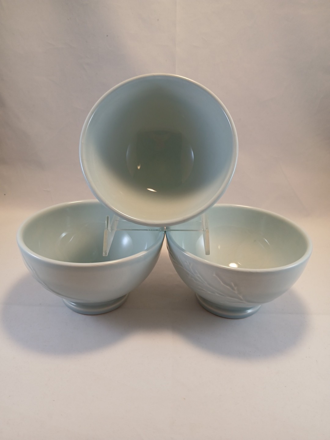 MATCERAMICA 4 SOUP/ CEREAL BOWL STONEWARE TURQUOISE BLUE CRACKLE GLAZE PORTUGAL.