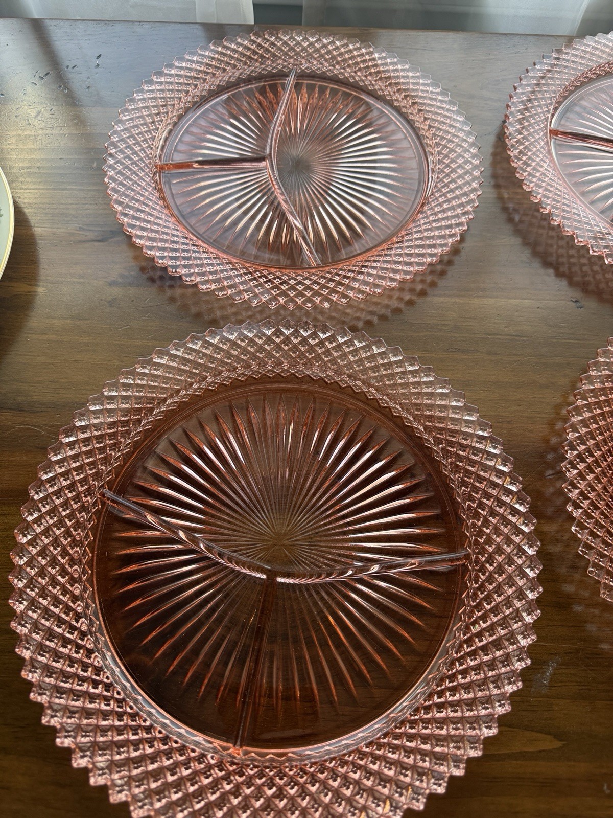 4- Anchor Hocking Miss America Pink Depression Glass Divided Grill Plate