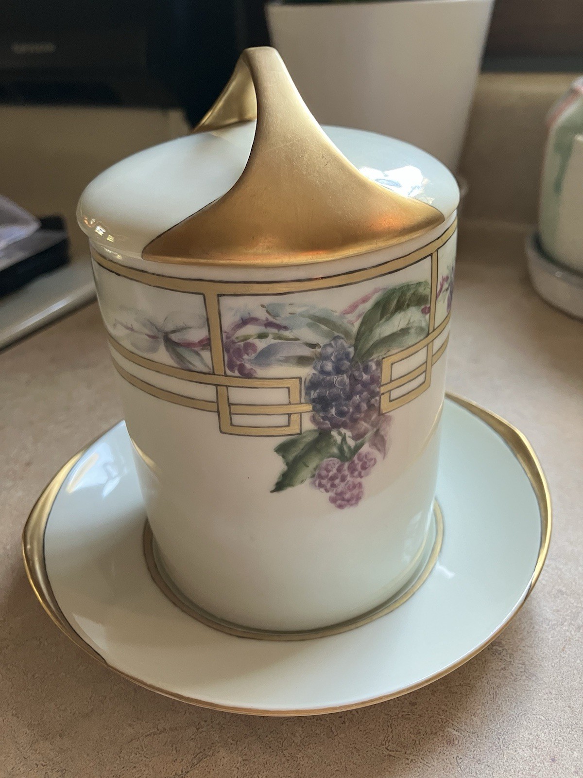 3pc Art Deco Rosenthal Donatello Bavaria Condensed Milk Holder Gold Porcelain