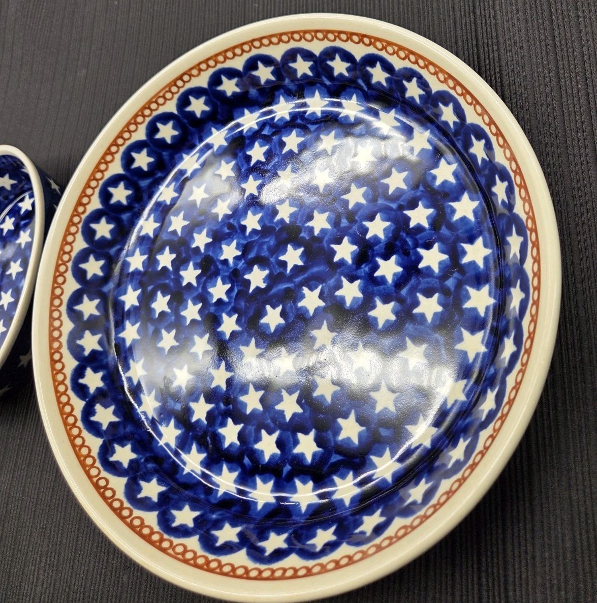 Vintage Boleslawiec Polish Pottery Stars 9.5″ Round Baker + Oval Dish VGC