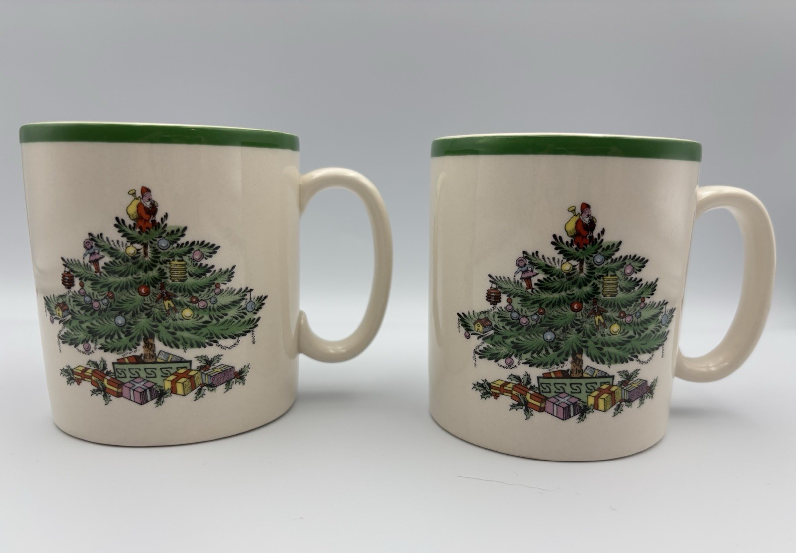 Set 2 Spode Christmas Tree Coffee Mugs 3.5″ S3324 Made in England Holiday