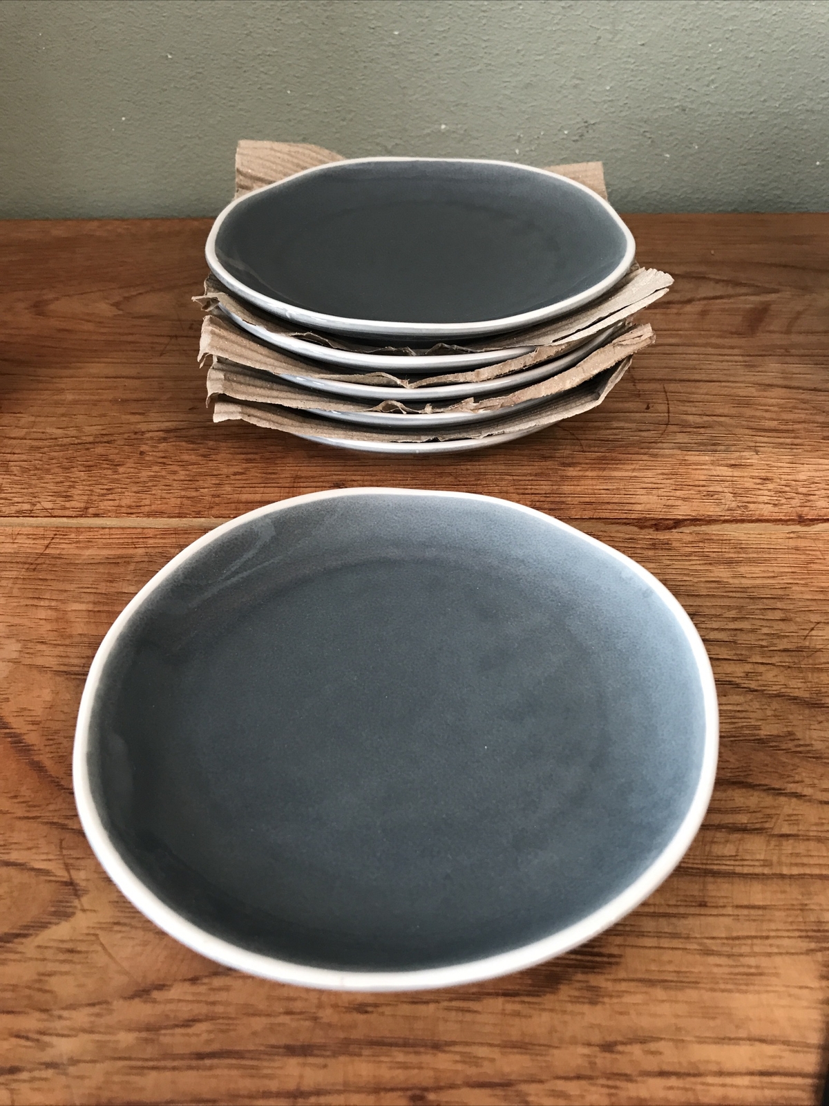 Six Arcoroc Professional Porcelain 6 1/2” Bread Plates Blue/white trim