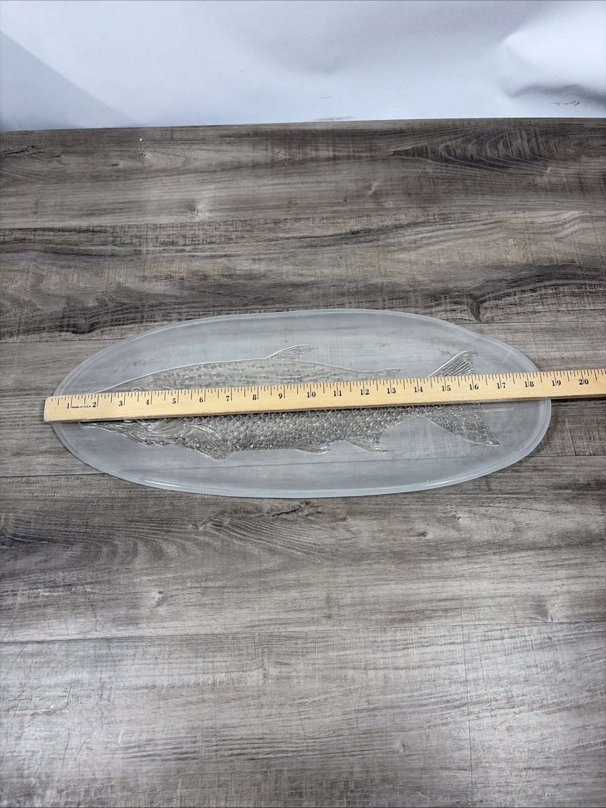 Kosta Boda Glass Sweden Salmon Fish Party Platter Scandinavian 19″ x 8″ Heavy