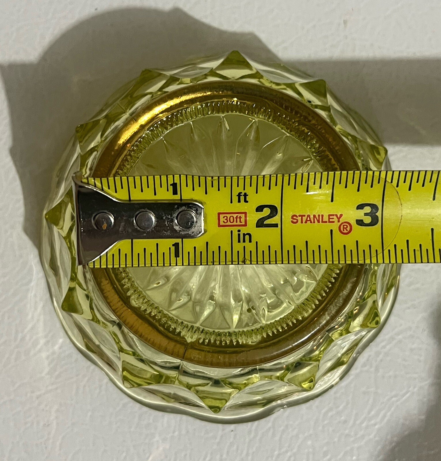 Antique Beaumont Glass Co #100 Columbia Vaseline UV Glass Berry Bowls Gold Trim
