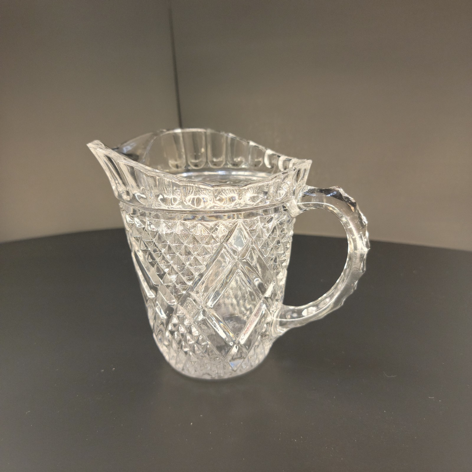 Vintage 1985 FTD Diamond Pattern Crystal Pitcher Creamer Pressed Glass 5.5”