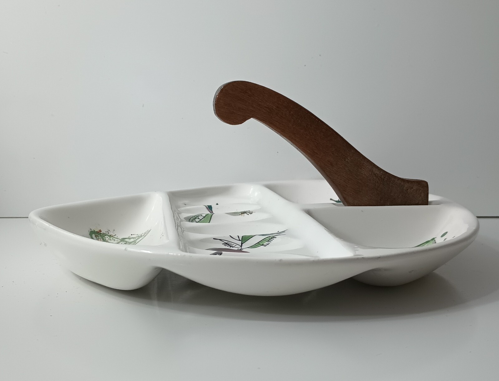 Crudité Platter Divided Serving Plate Vegetable Platter Wooden Handle MCM