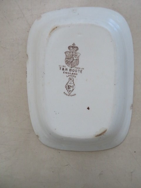 GORGEOUS Old Vintage WHITE BROWN Transferware IRONSTONE DISH Bowl Boote England