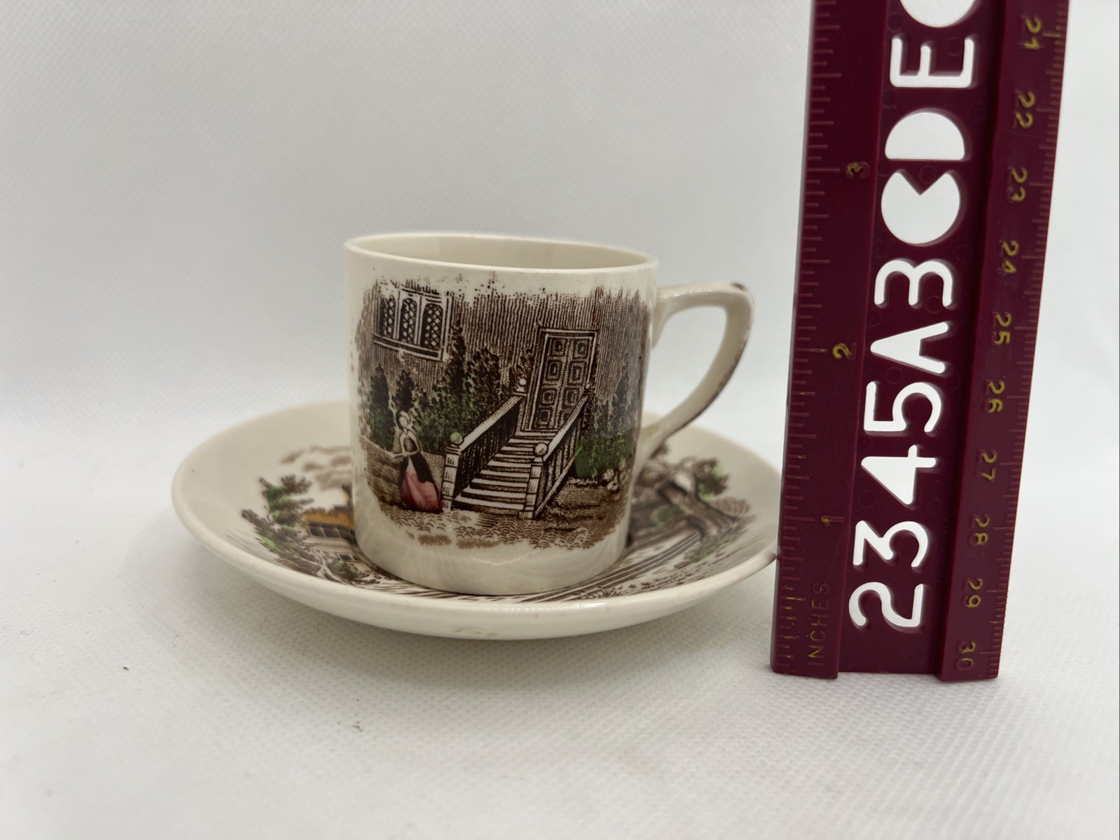 VTG Johnson Bros Windsor Castle Haddon Hall Cup & Saucer Demitasse Transferware