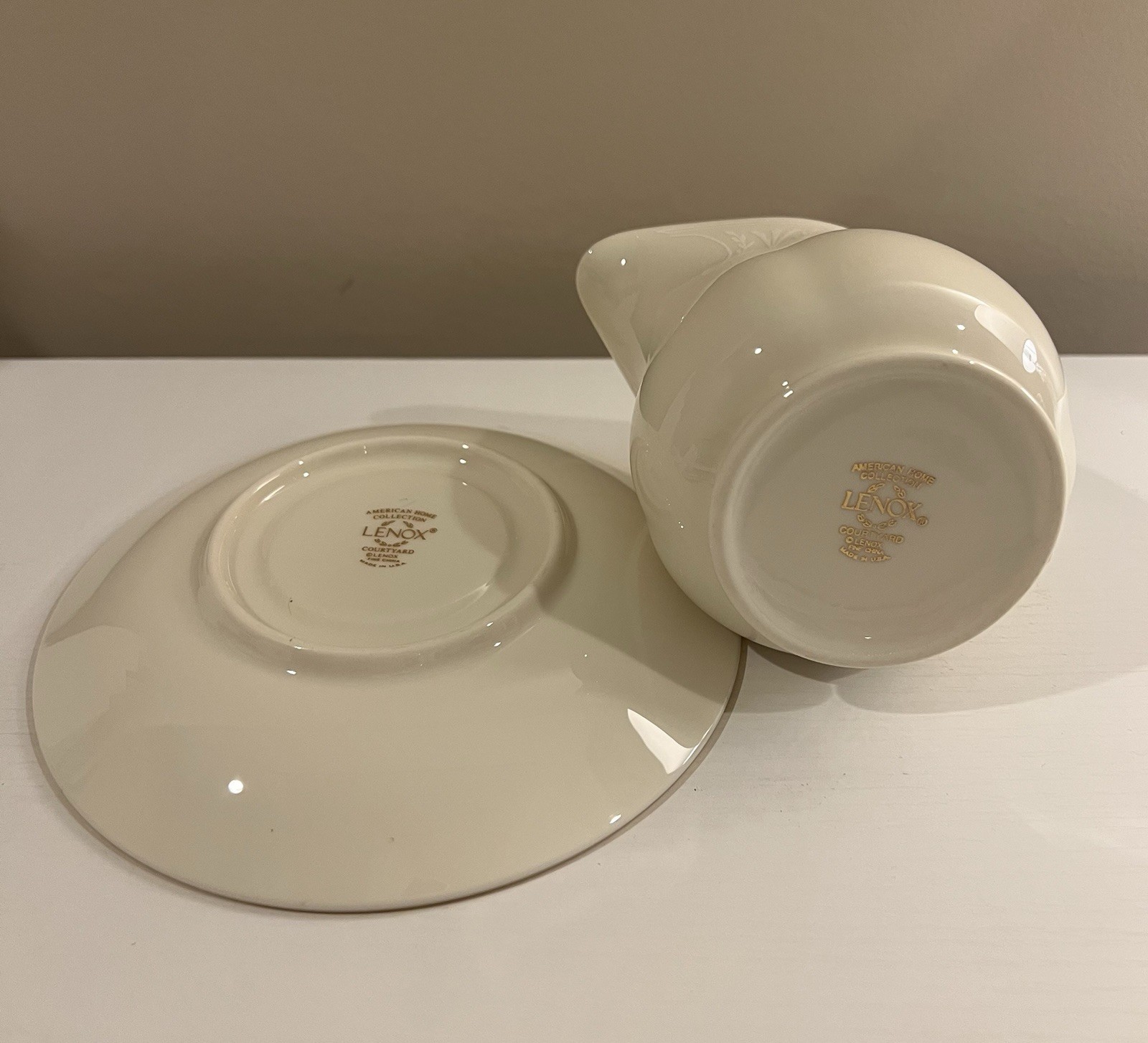 Lenox Courtyard Gold Creamer and Saucer