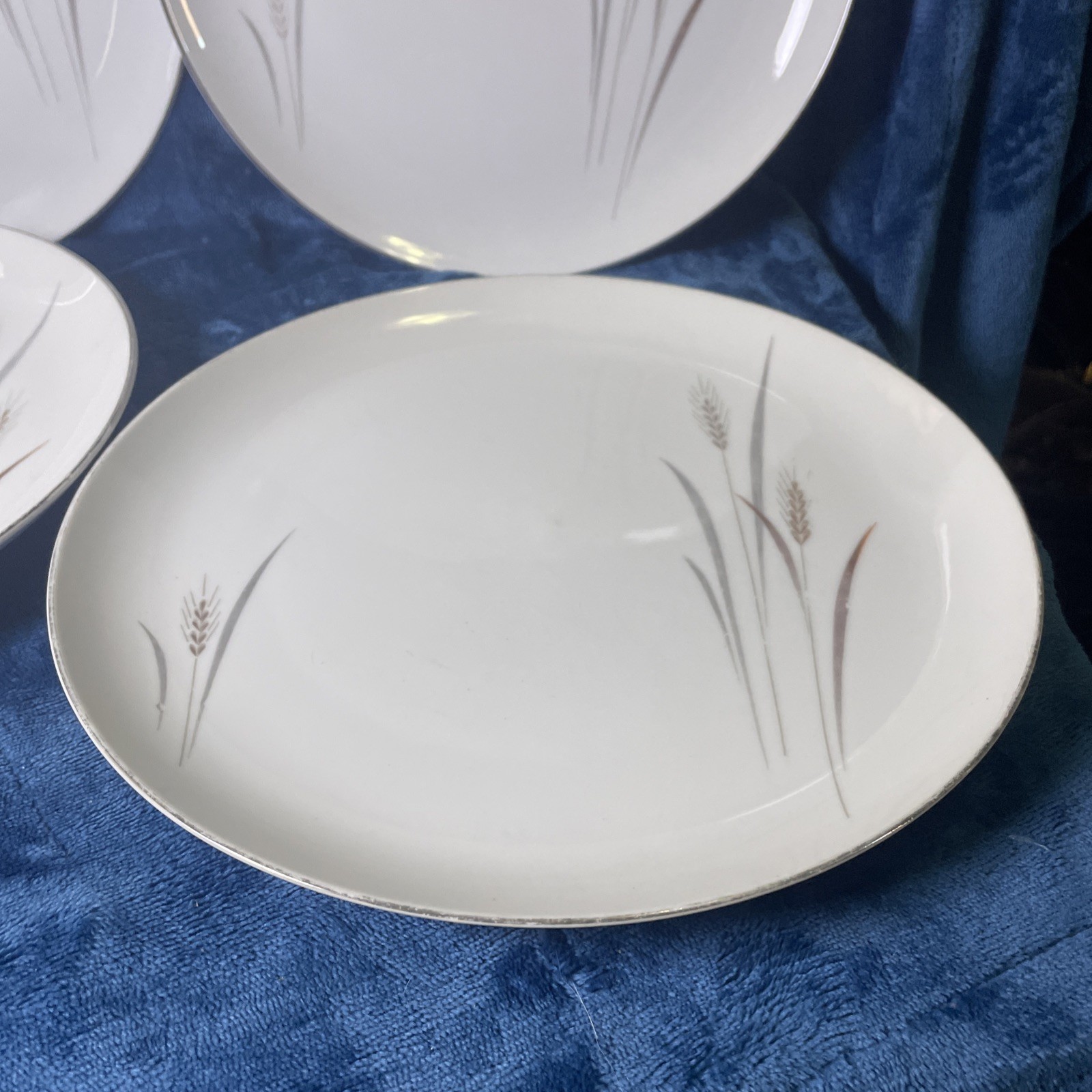 Fine China Japan Platinum Wheat Set Of 4 Dinner Plates 10 1/4″
