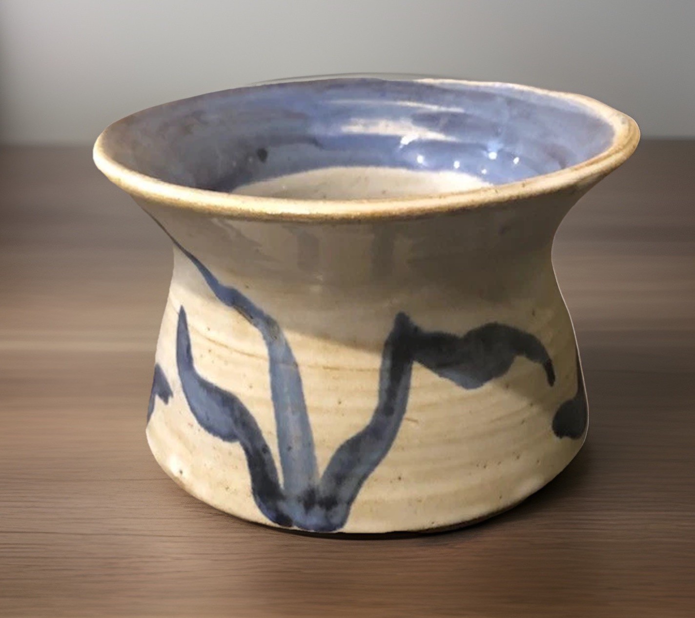 Vintage Studio Art Pottery Bowl Speckled Glaze Blue Floral Design