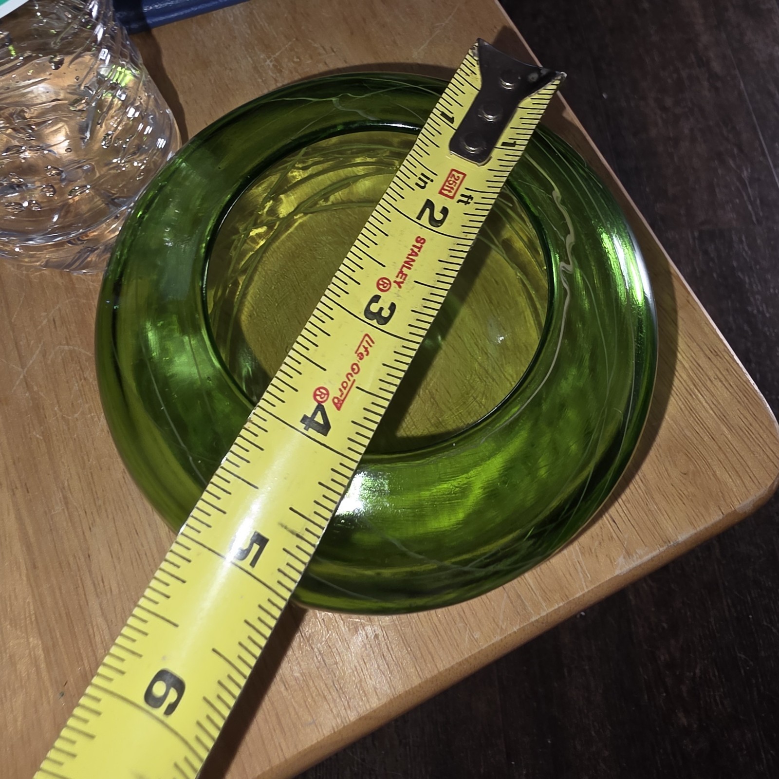 Vtg Dark Green Bowl Pillar Candle Holder MCM 1960’s 5 “W 3” Open White Threading