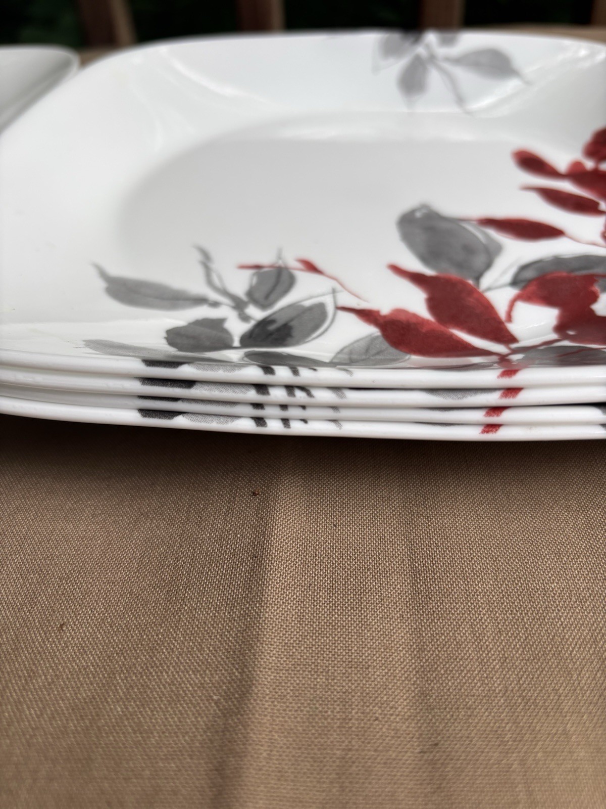 Corelle Kyoto Leaves 15 Pc Square Set 3 Dinner Plates 4 Luncheon 4 Bowls 4 Mugs