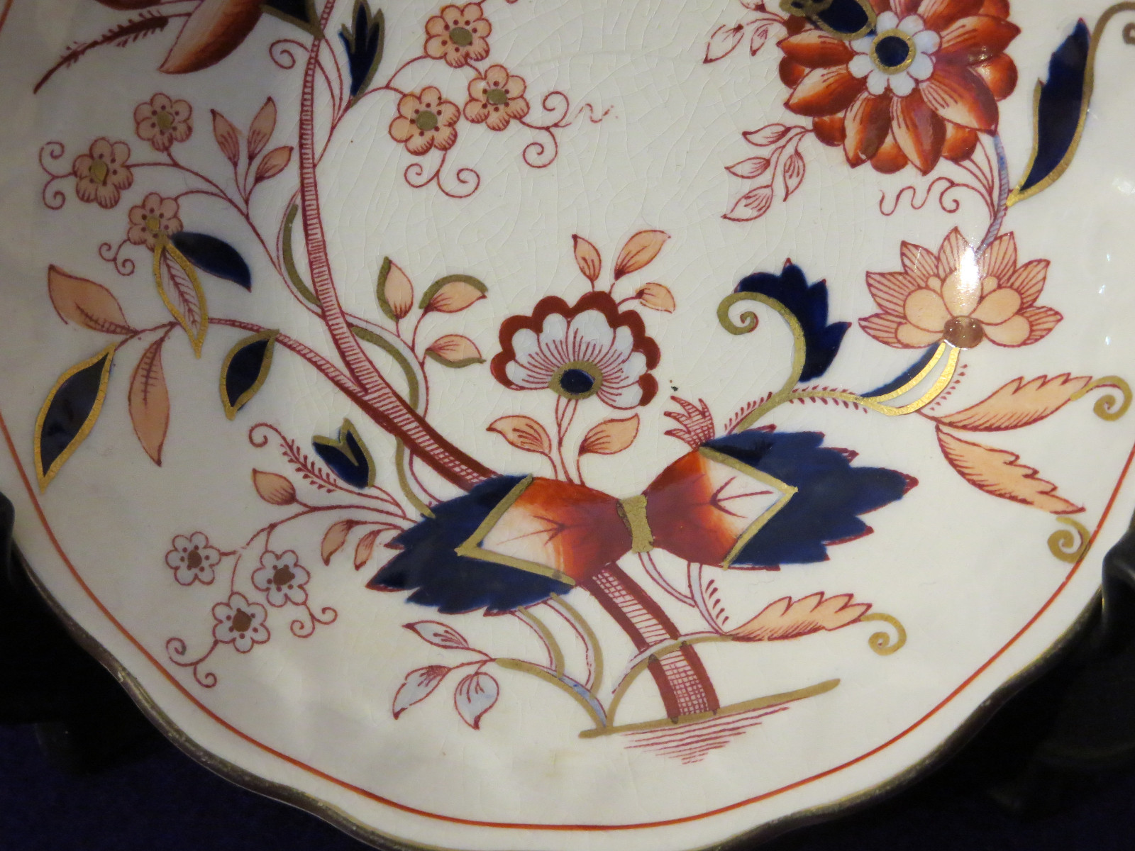 1912 Booths England Fresian Berry Dessert Bowl Cobalt Blue, Red Rust w/Gold Trim
