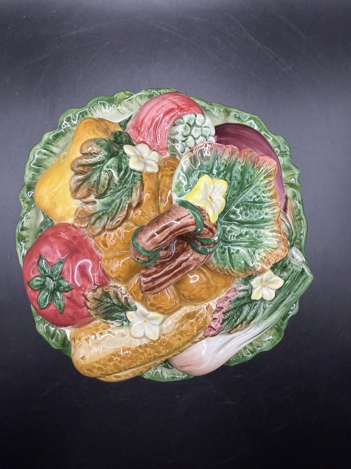 Vtg Fitz& Floyd Classics Ceramic Bowl W/Lid “Gardening Gourmet” 5” Tall Majolica