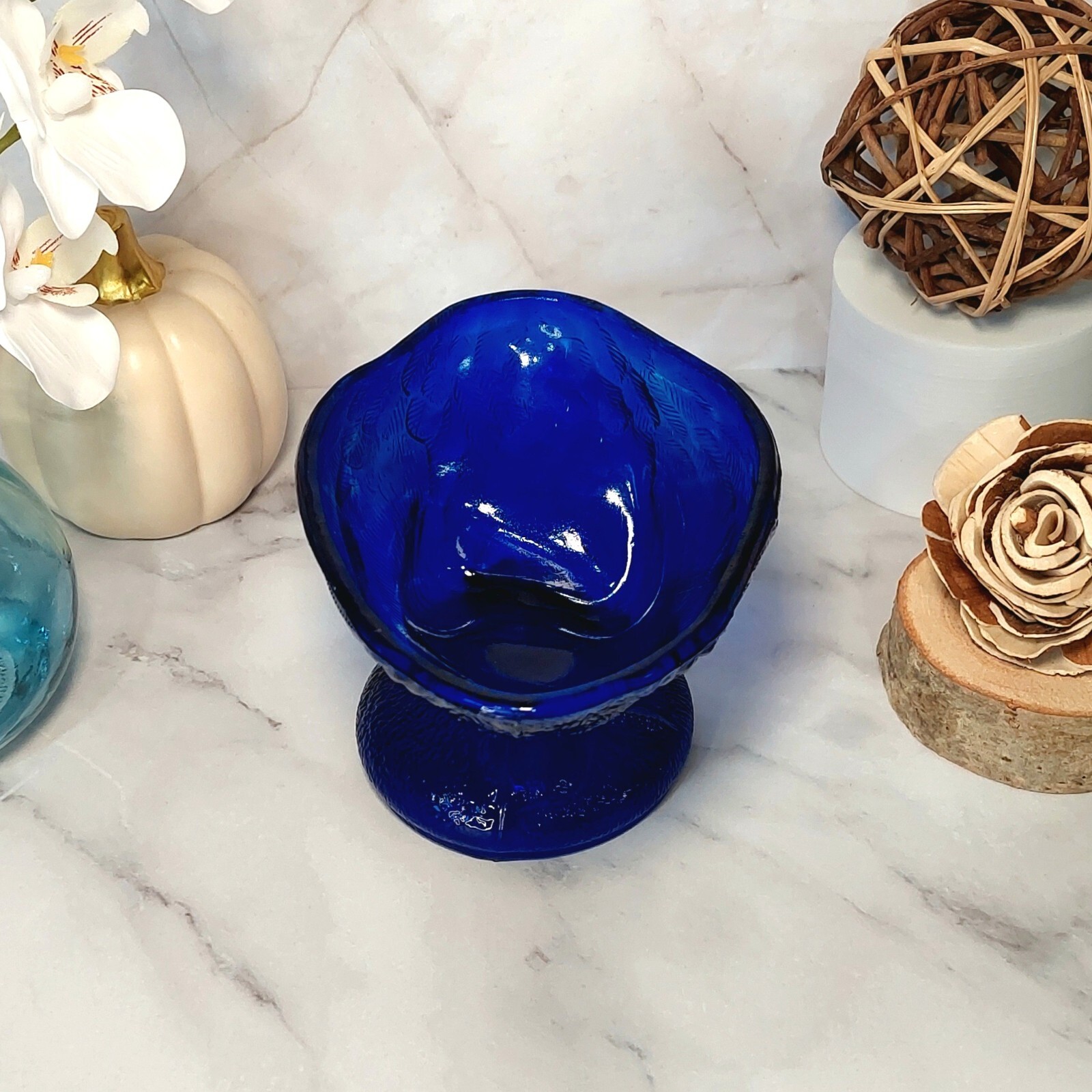 Cobalt Blue Glass Depression Style Rooster Chicken Candy Dish, Hen on Nest, Bowl