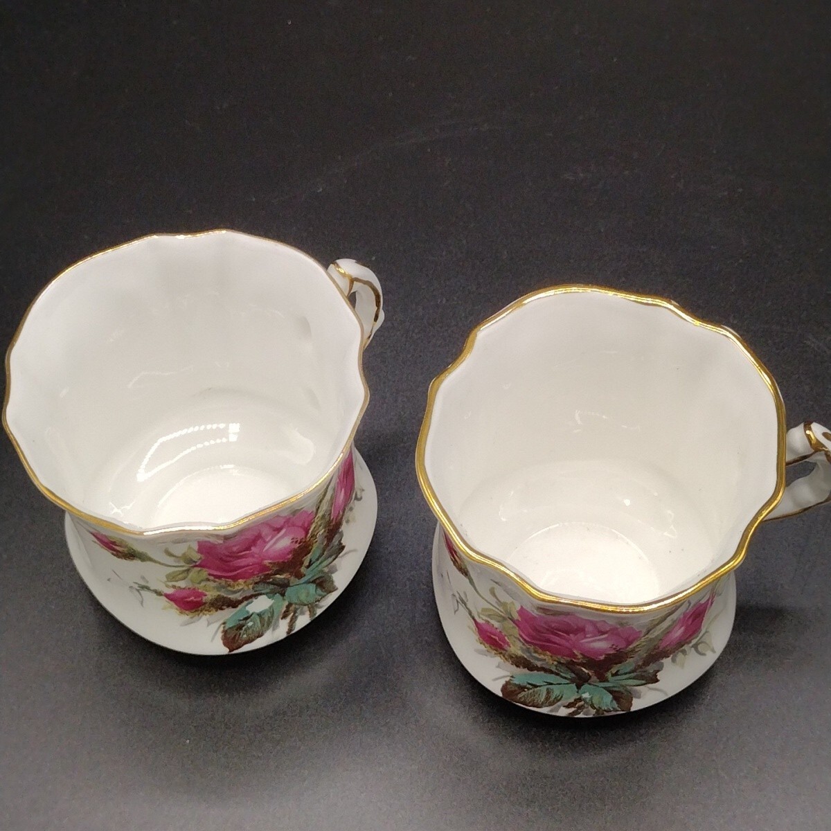 VTG Hammersley Bone China Grand Mother’s Rose Coffee Pot & 2 Flat Cups Gold Trim