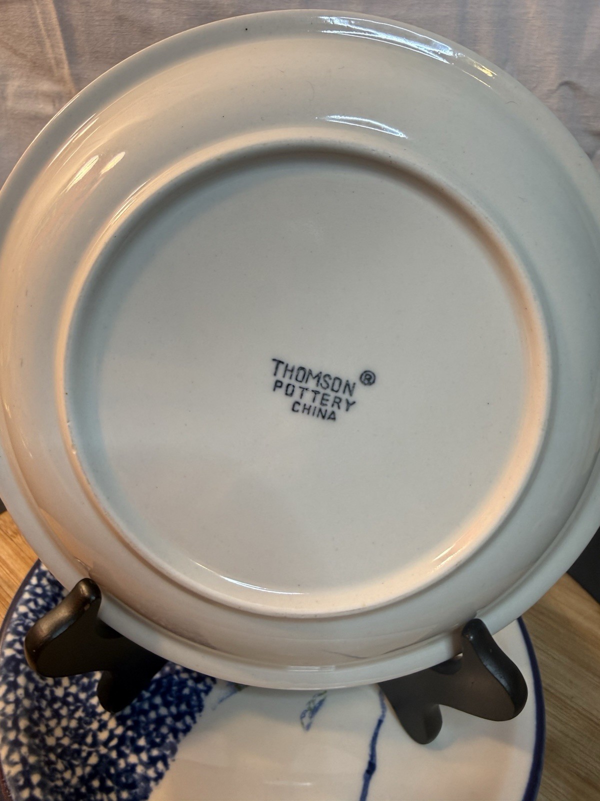 Thomson Pottery Snowman Salad Plates 7.75” Set of 4 Blue Sponge Winter