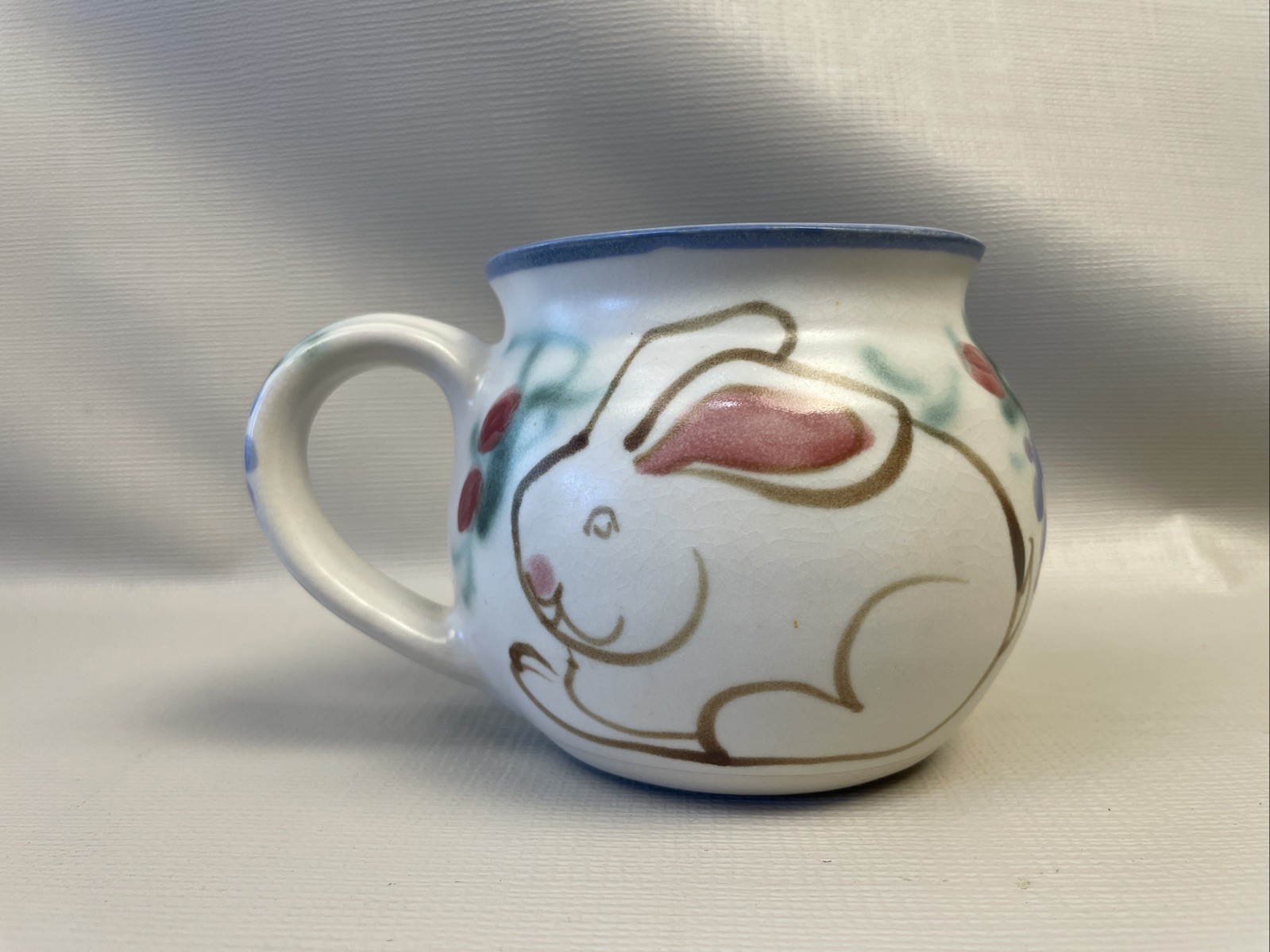 Clouds Folsom Signed Hand-Made Hand Painted Floral & Rabbits Mug 1997