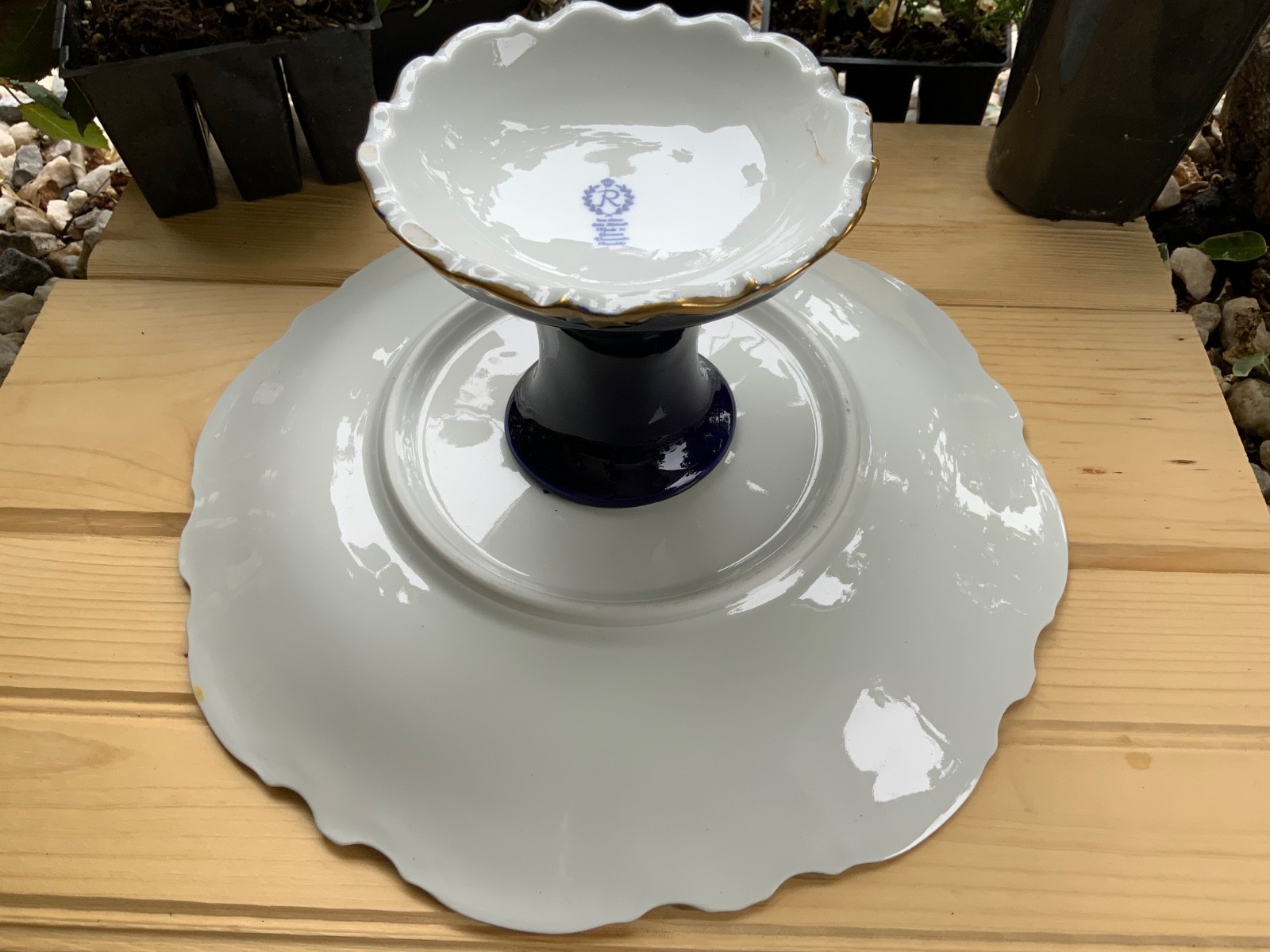 Vintage Reichenbach Echt Kobalt Cobalt Blue Footed Cake Plate Tray AS IS