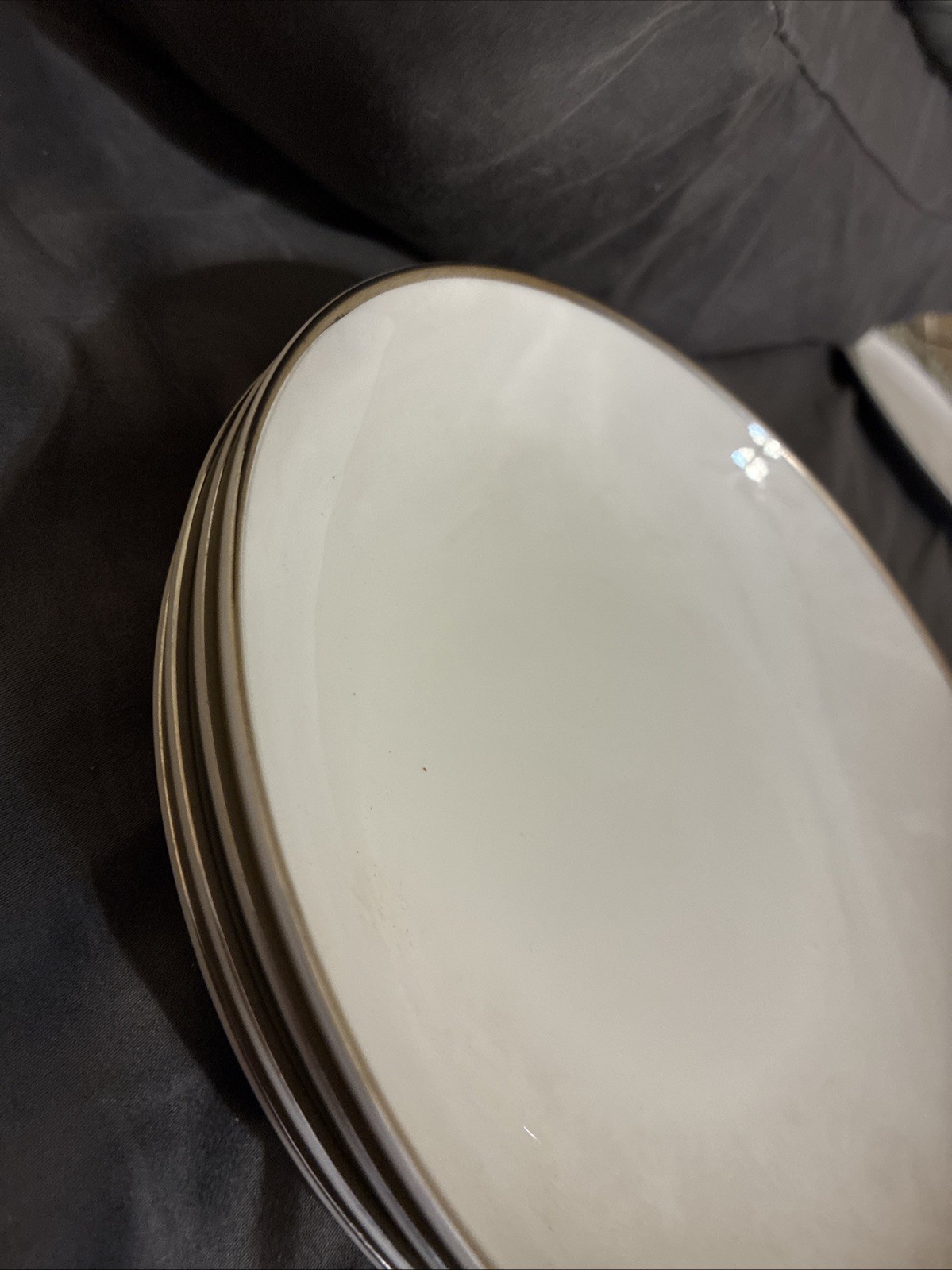 Set of 4 Harmony House Moderne White Fine China w Silver Rim Soup Bowl 7.75 In.