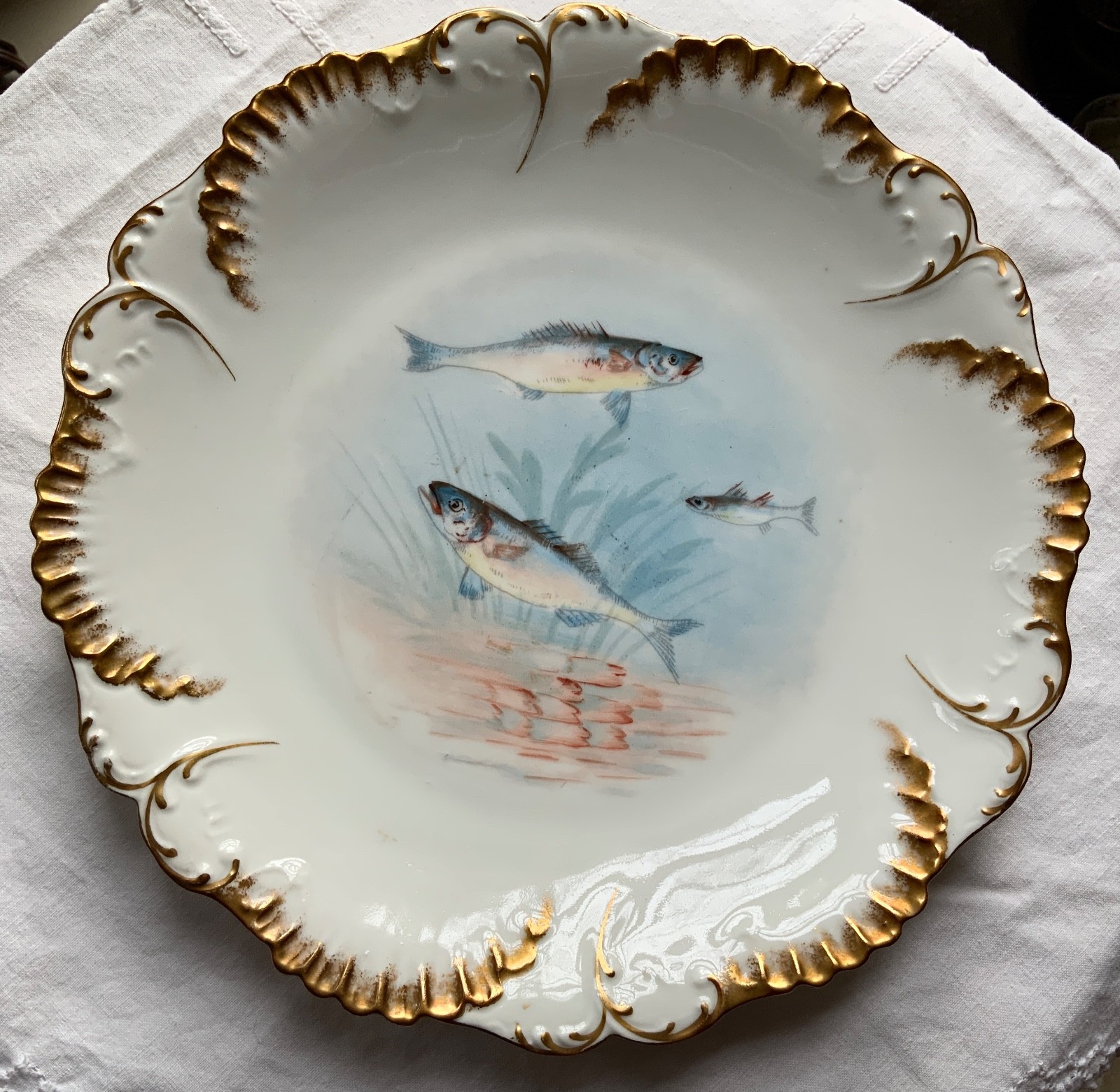 LAVIOLETTE ELITE LIMOGES FISH PLATTER & PLATE SET C.1896-1905 HIGGINS & SEITER