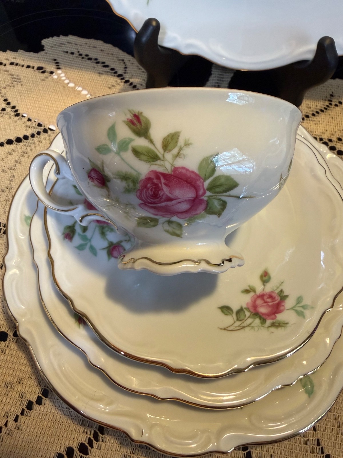 Mitterteich Germany Old Dresden Rose 5 pc Place Setting Vintage