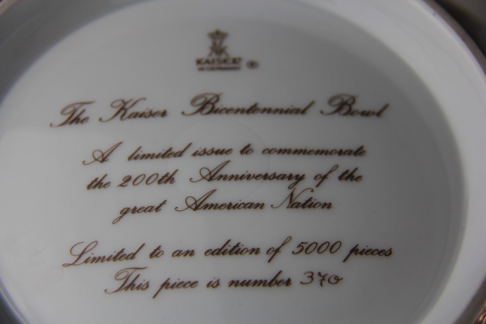 Large Kaiser Limited Edition Bicentennial Bowl #370 of 5,000 – Rare