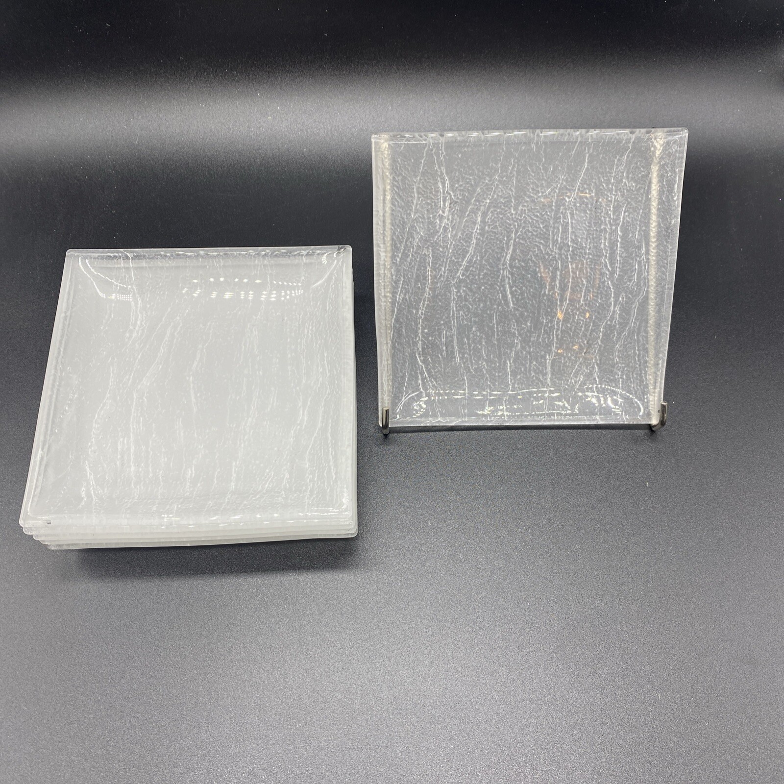 (6) ARCOROC Frosted Tempered Glass Appetizer Dessert Bread Square Plate 4.25″
