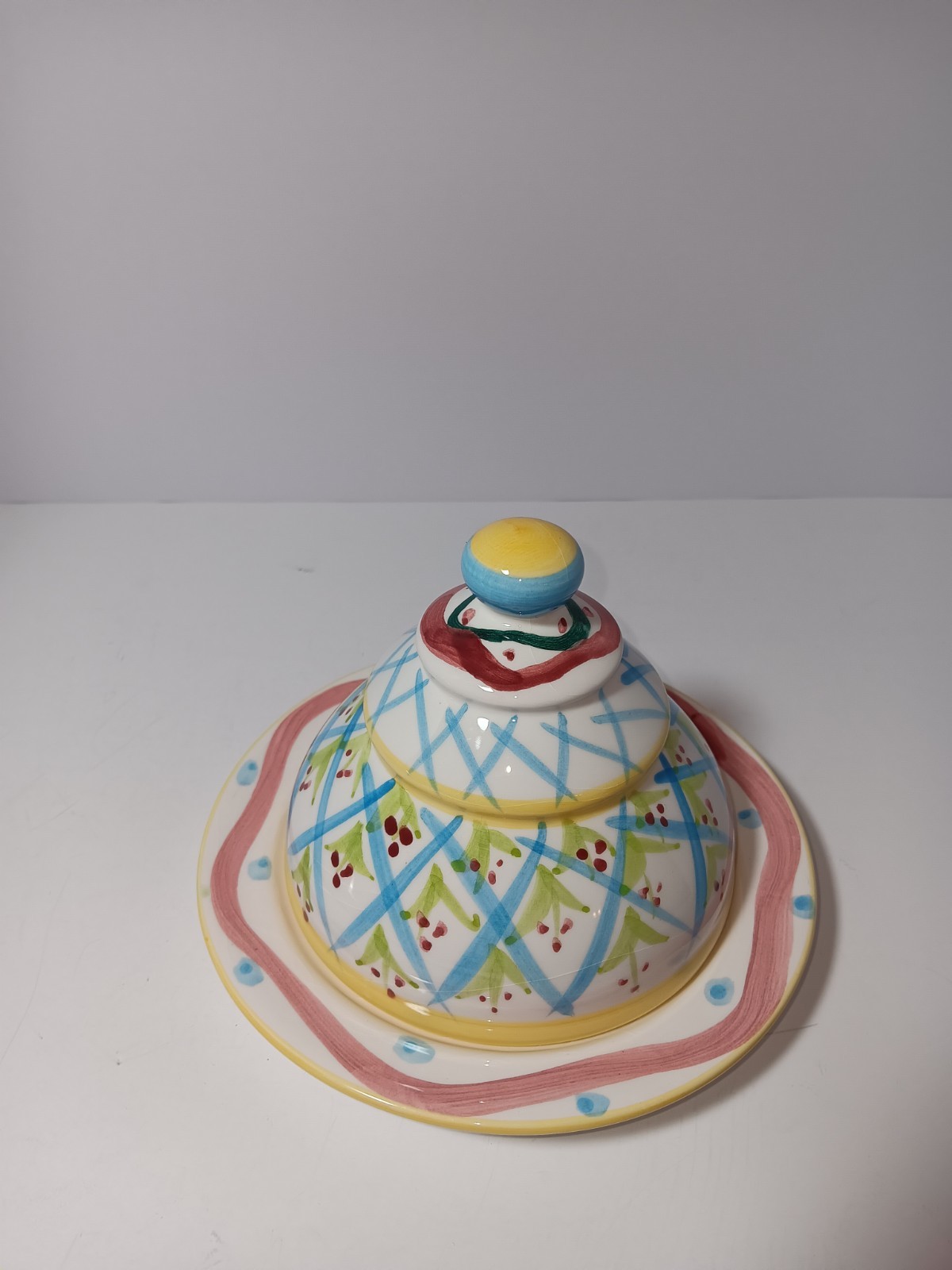 BEAUTIFUL Vintage Colorful Majolica Ceramic Cheese Dome – MacKenzie Childs Style