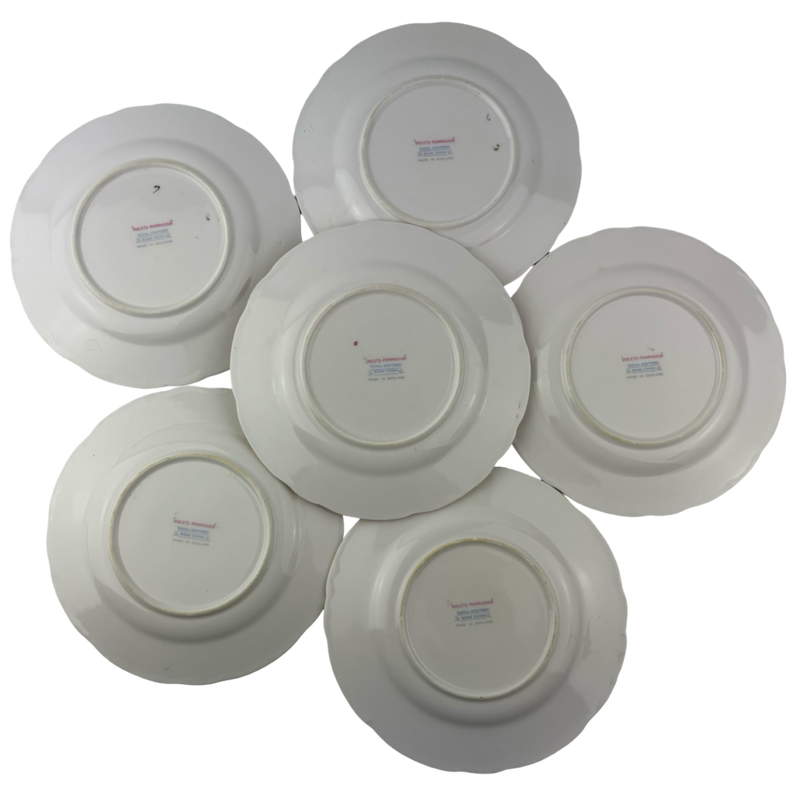 Royal Stafford Violets Pompadour Bread Plates Set of 6 VTG 6 1/4″ Floral England
