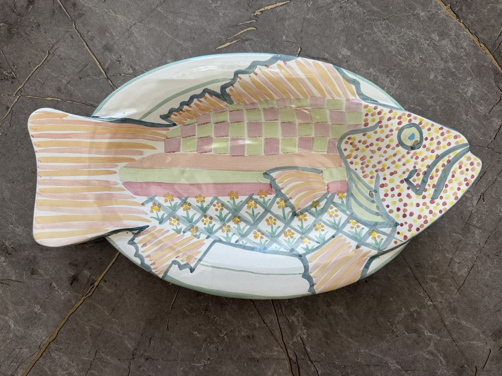 Vintage MacKenzie-Childs Fish Platter 15″ Hand-Painted Fish Story Collection1991