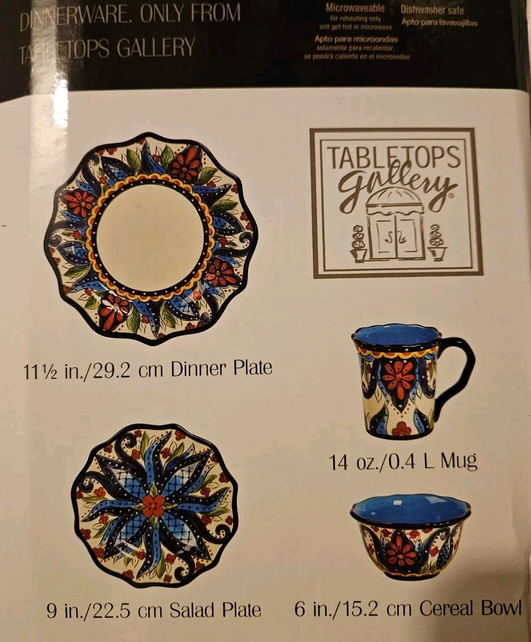 Tabletops Gallery Lucca Handcrafted Blue Floral Four Piece Place Setting NIB