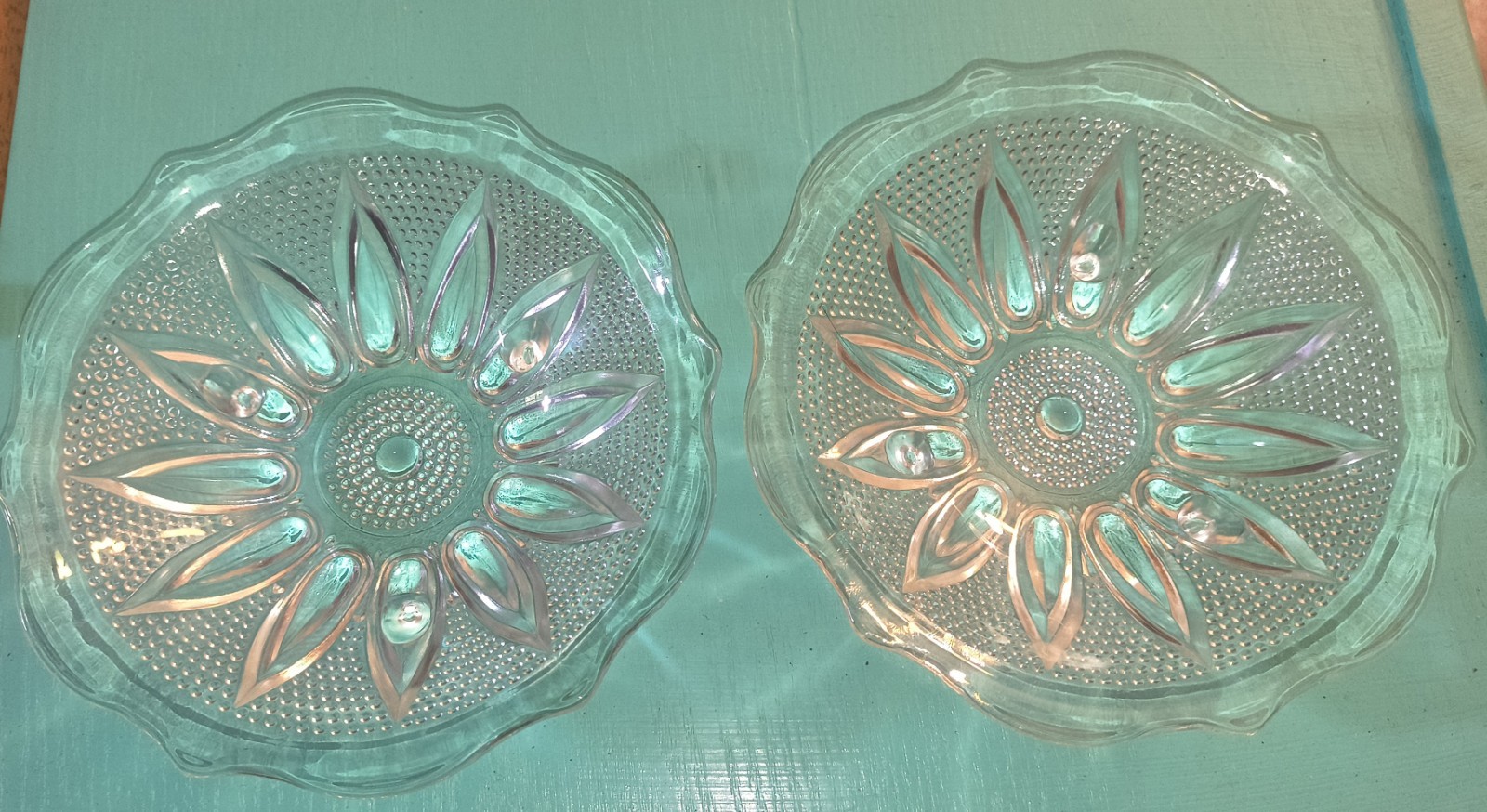 Set If 2. Clear Glass Footed Dish Bubble Design