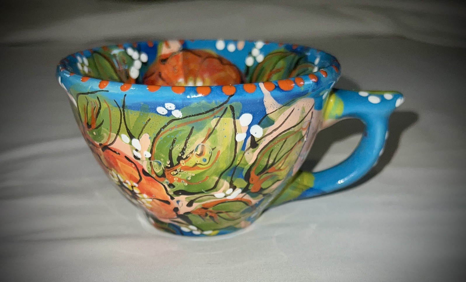 Hand Painted Artisan Crafted Ceramic Folk Art Floral Abstract Coffee Tea Cups 2