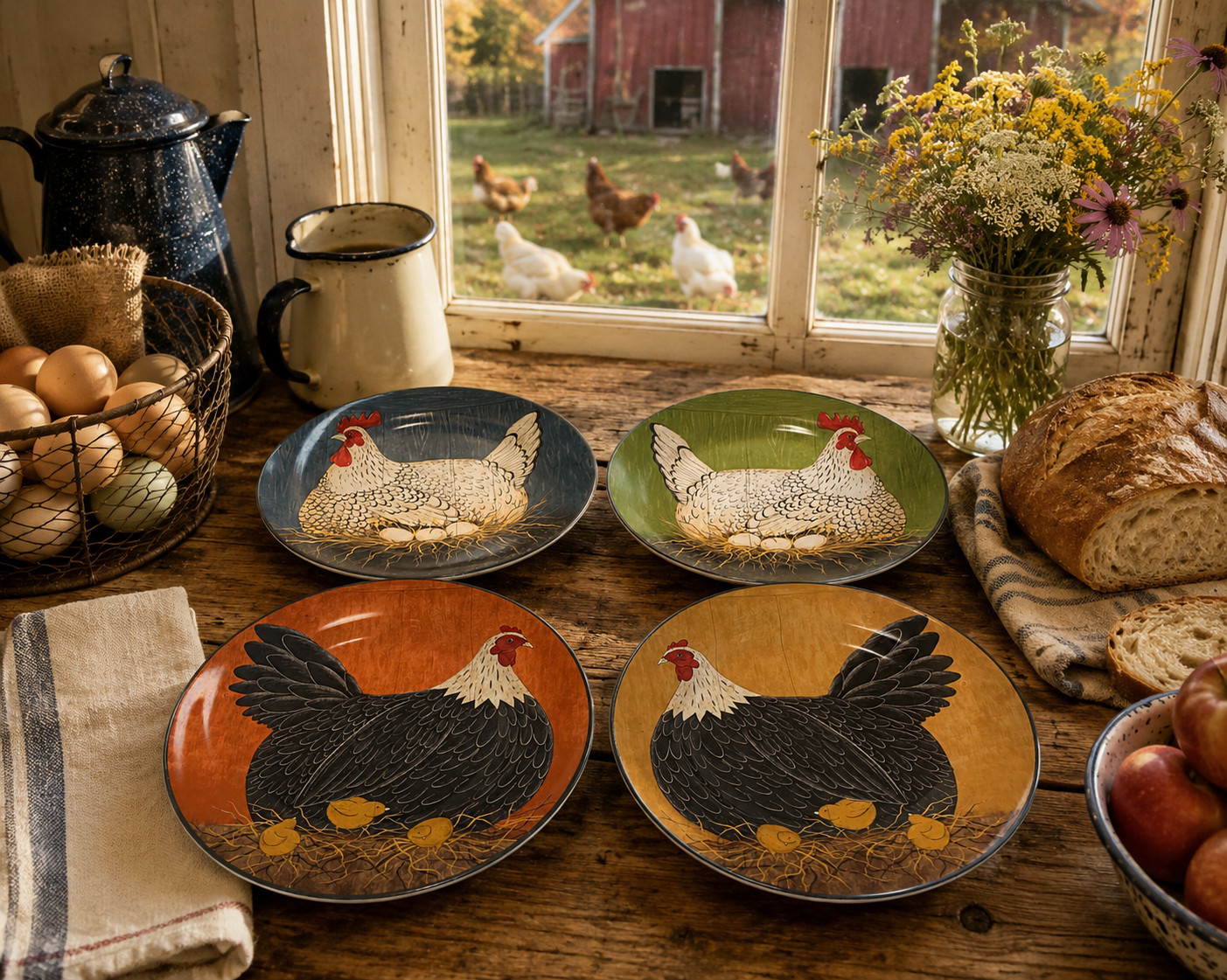 Vintage Lot 4 Sakura x Warren Kimble Henny Penny Rooster Chicken Salad Plates 8″