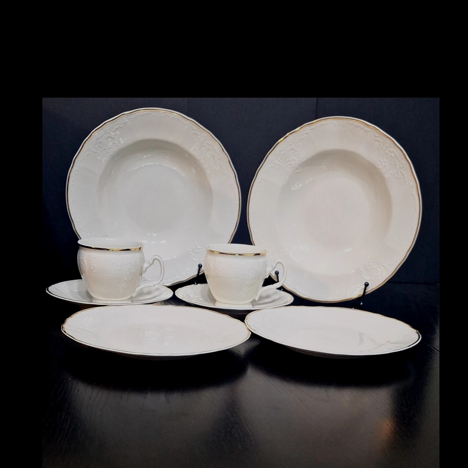 Baum Bros TM Bernadotte Ivory Porcelain Luncheon Set Salad Plate Bowl Cup Saucer