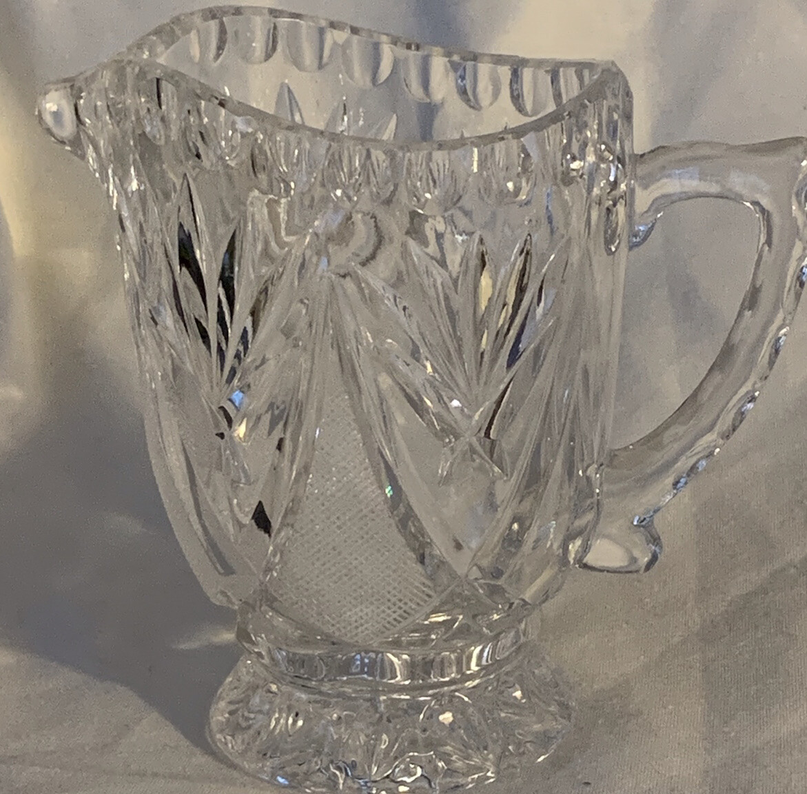 VTG FTD 1985 Diamond Pattern Crystal Clear Glass Milk Pitcher Vase