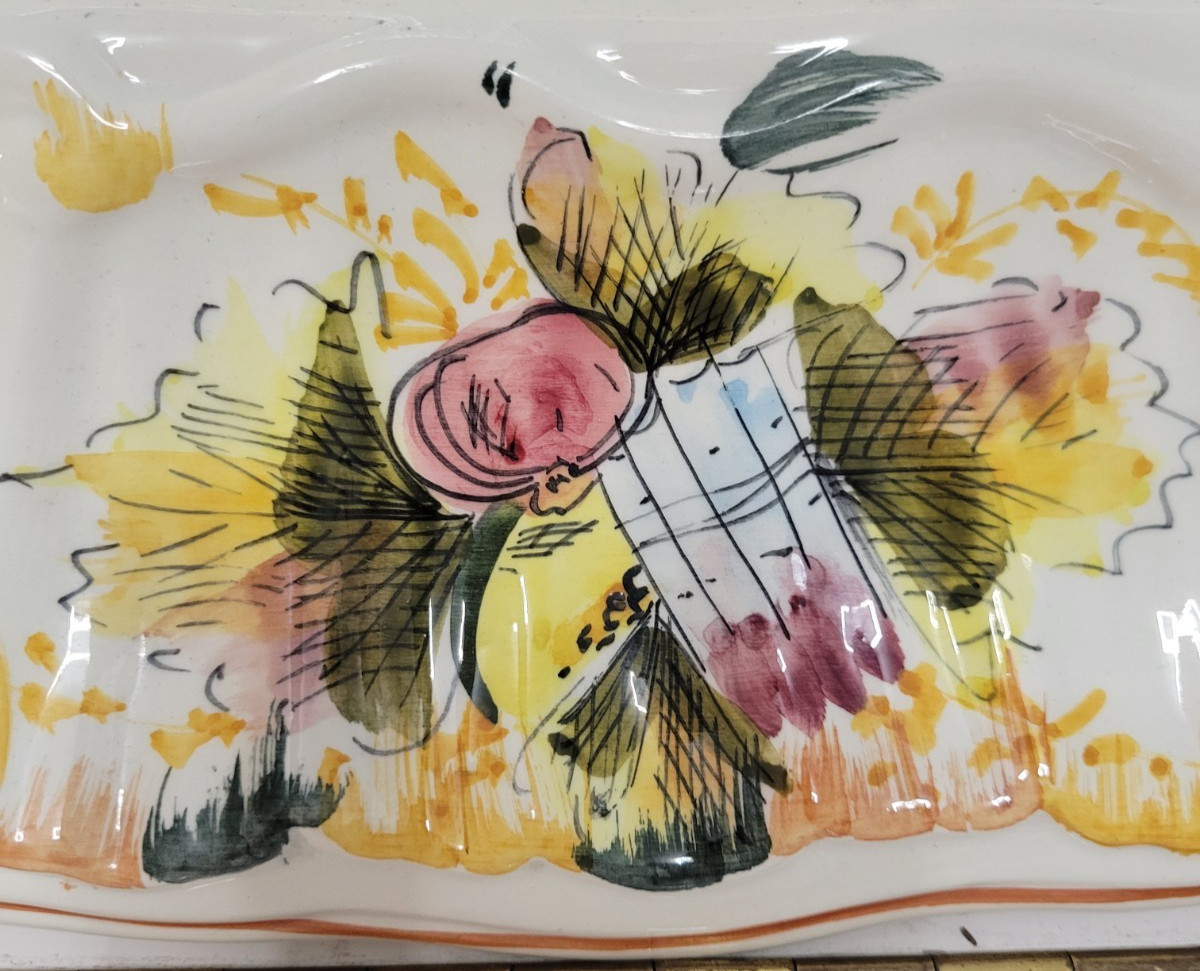 25 INCH BEIGE HANDPAINTED CERAMIC OVERSIZED OVAL SERVING PLATTER 7 POUNDS