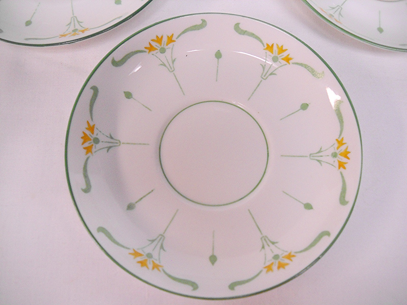 5 FOLEY PEACOCK POTTERY DEMITASSE CUPS/SAUCERS-1905-1913-GLASGOW SCHOOL-VG