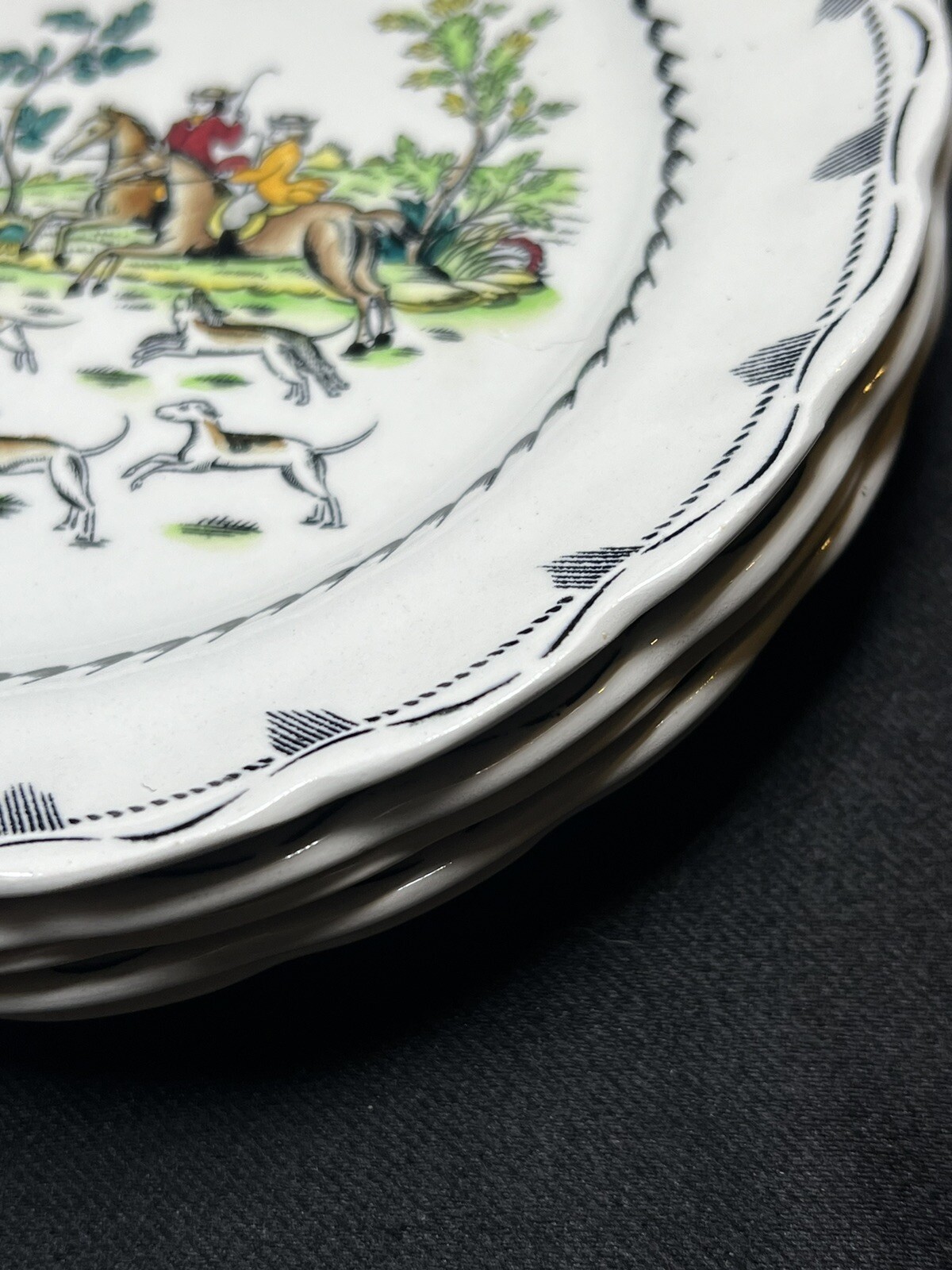 6 Rare ATQ Vintage 1920’s Booths Hand Painted Liverpool Hunt Plates A 8090 6.75”