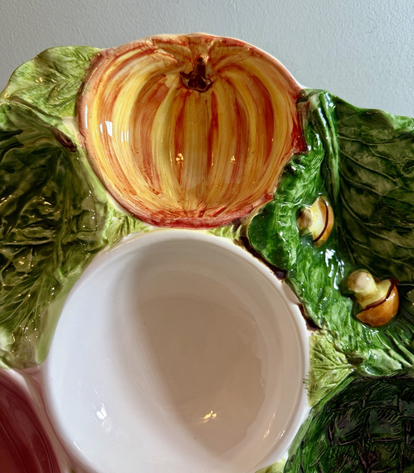 VTG 14″ Majolica Casafina Vegetable & Dip Tray Eggplant Mushroom Artichoke…Italy