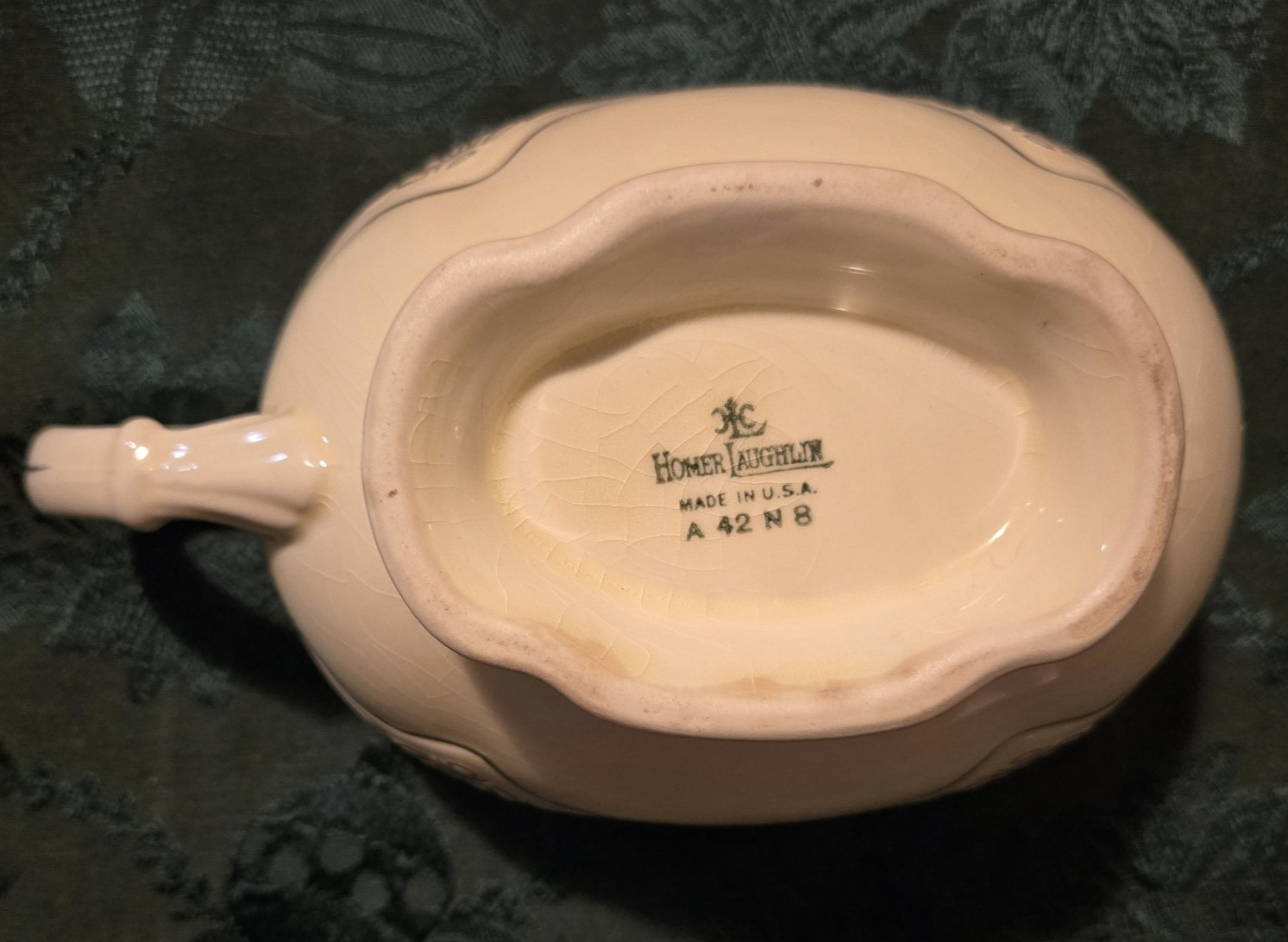 Homer Laughlin Marigold Pattern Gravy Boat with Platinum Trim