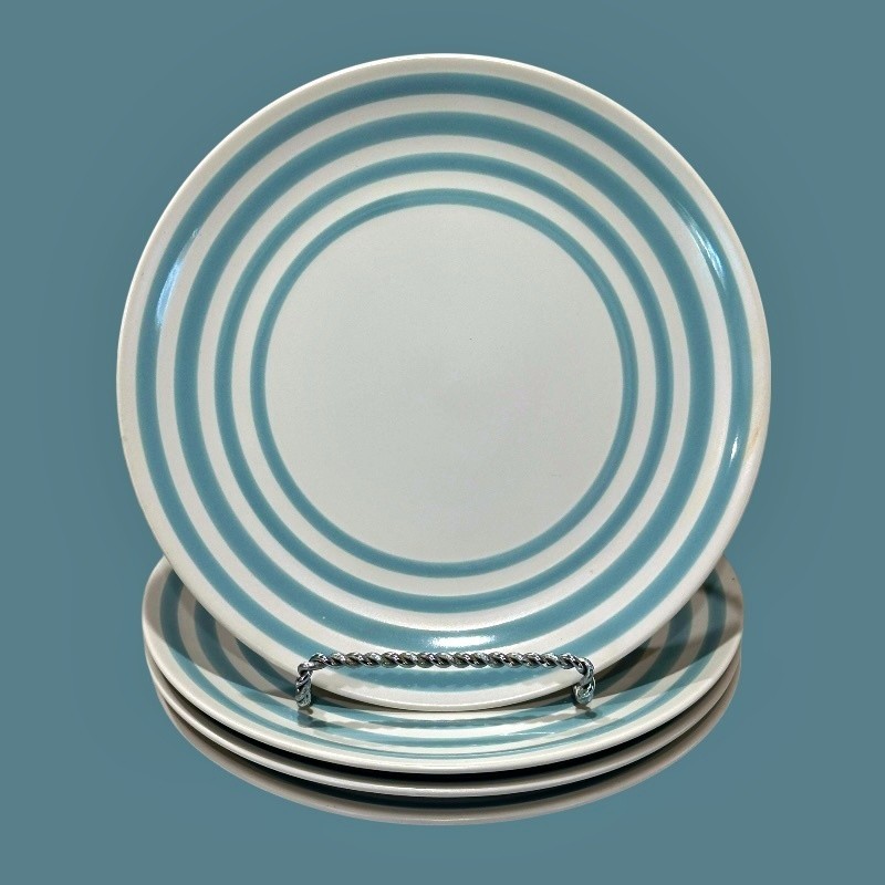 Gourmet Expressions Blue Stripe Salad Plates Set 8″ Coastal Nautical **Unused**