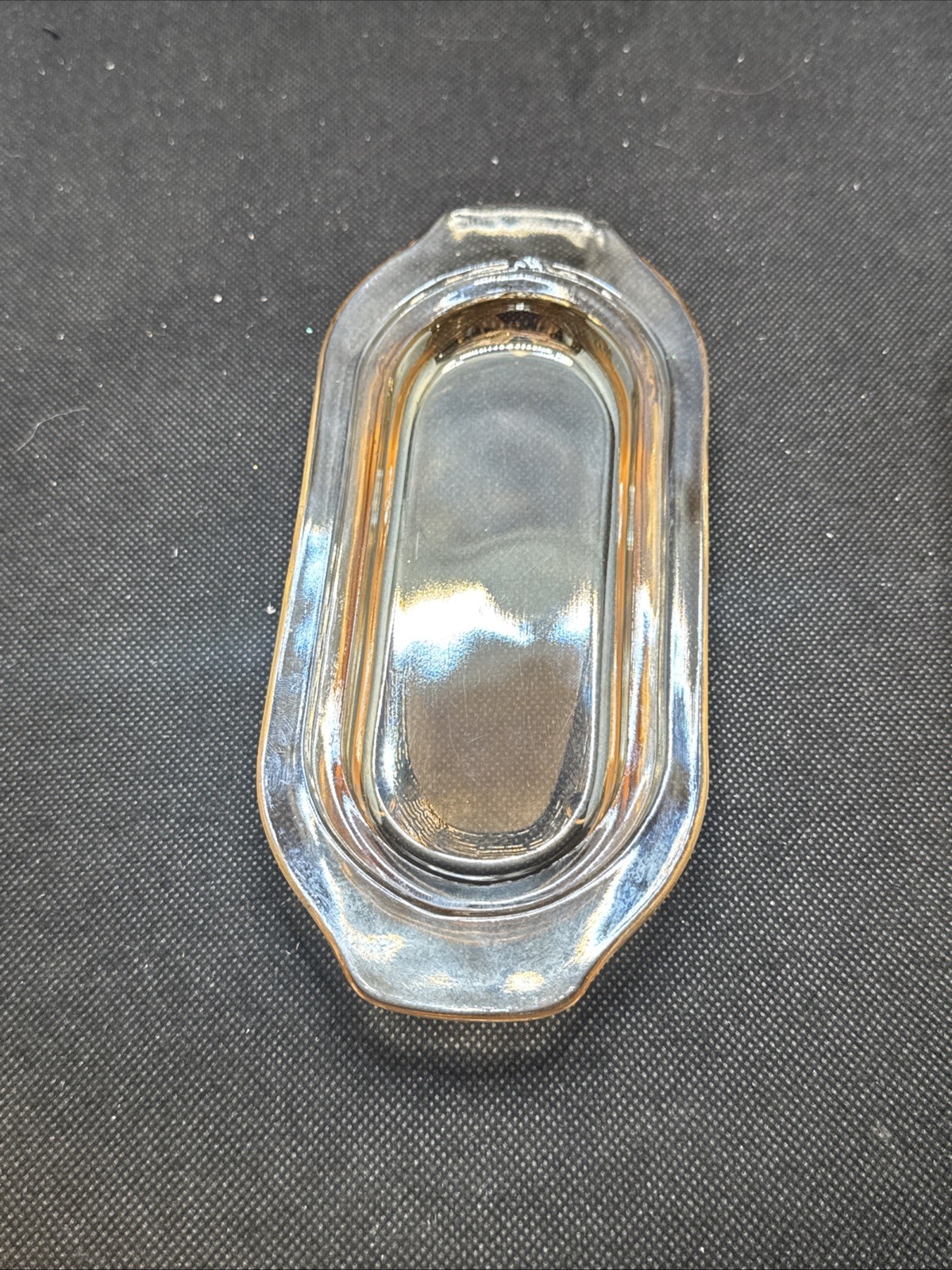 Rare Jeannette Iridescent-Carnival Floragold Louisa Marigold Covered Butter Dish