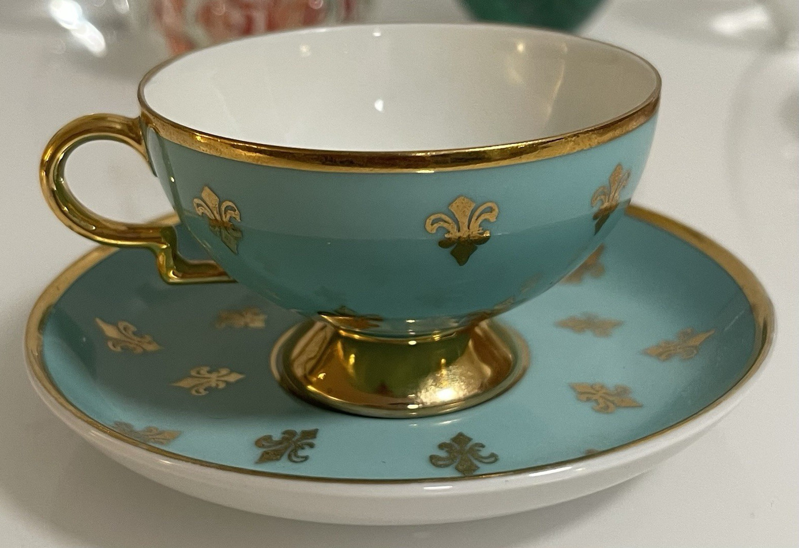 Bavaria Fleur-de-Lis Blue Gold Porcelain Tea Cup & Saucer Set Germany