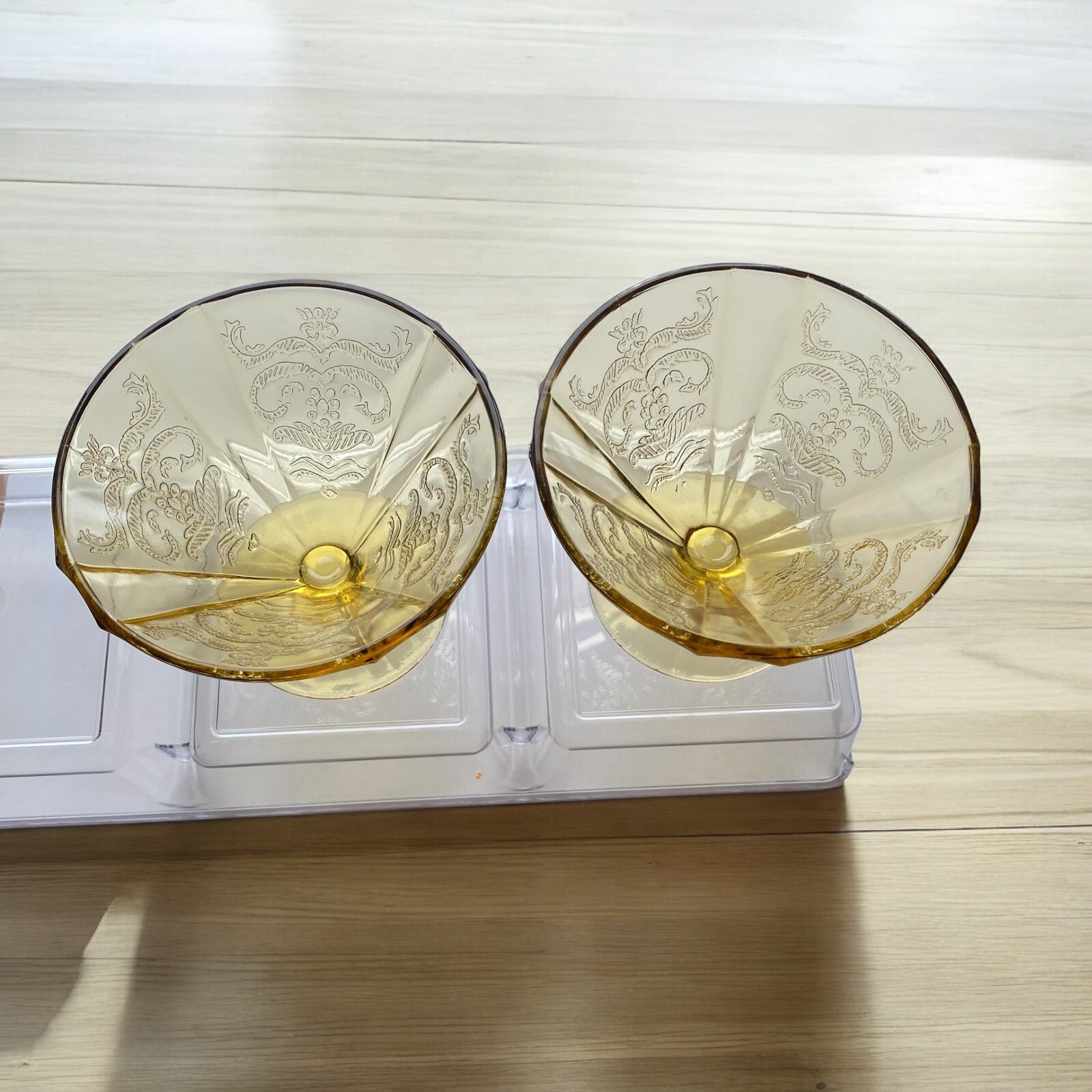 Vintage Federal Madrid Amber Depression Glass Dessert Sherbet Cups Set Of 2
