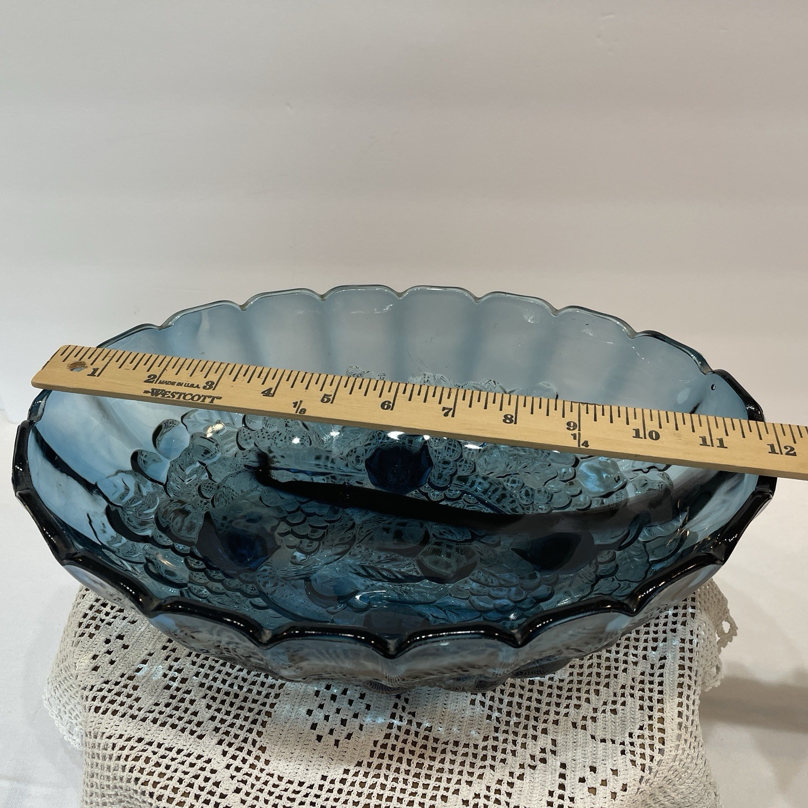 Vintage Indiana Glass Blue Garland Fruit Bowl Footed Oval 12inches Harvest Grape