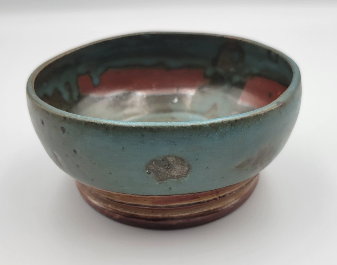 Hand Thrown Art Pottery Bowl Multi Layer Glaze Green Blue Red NM Artist Signed